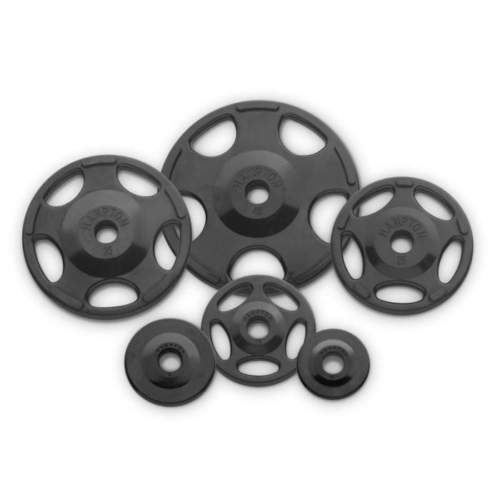 Group of black Olympic grip weight plates