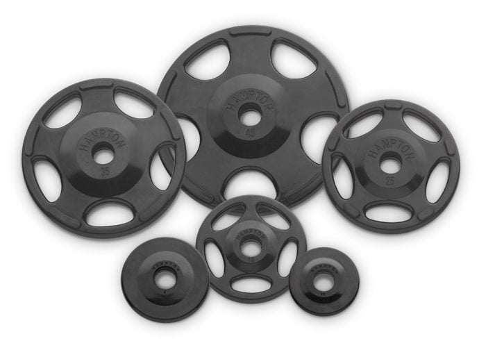 Virgin rubber coated group of olympic grip weight plates