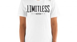 A person wearing the Limitless white T-shirt featuring 
