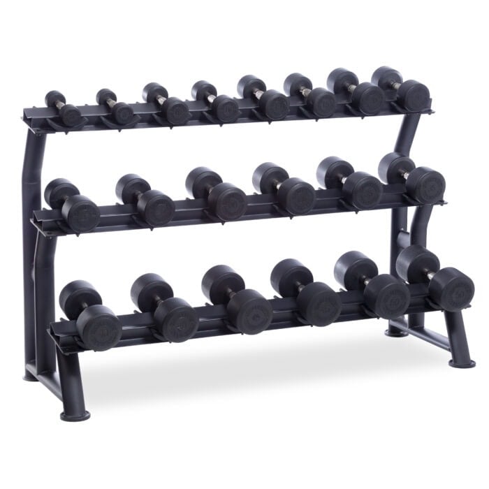 black 3 tier fixed dumbbell saddle rack