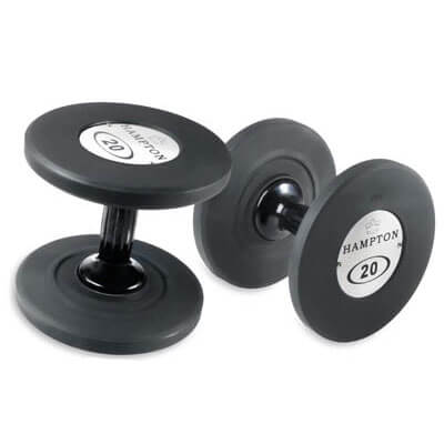 Pair of urethane dumbbells with urethane coated weights