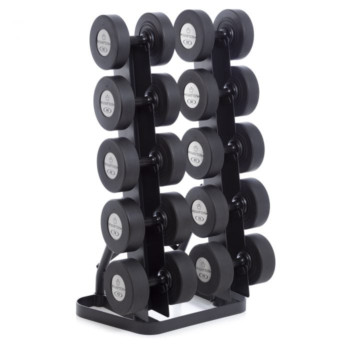 vertical weight rack with 5 pairs of coated weights