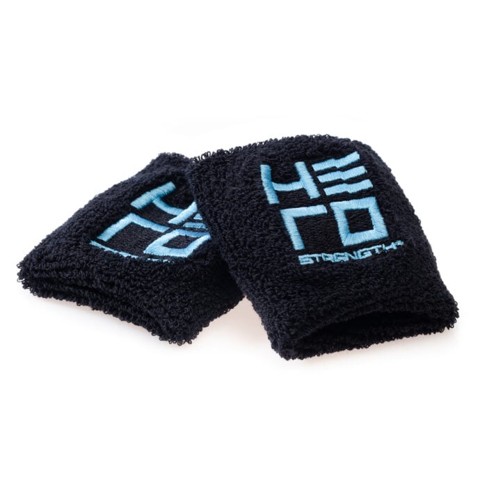 black hero strength wristbands with powder blue hero strength logo