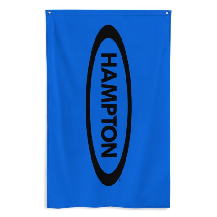 hampton flag blue background and black hampton logo