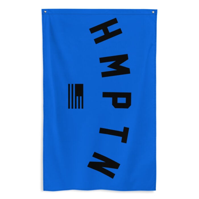 hampton flag with blue background and black hampton logo black american flag