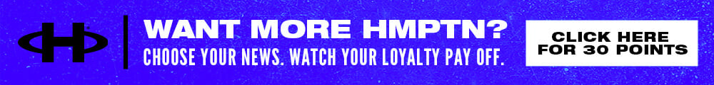 loyalty program promotional banner white text on blue background black hampton fitness logo