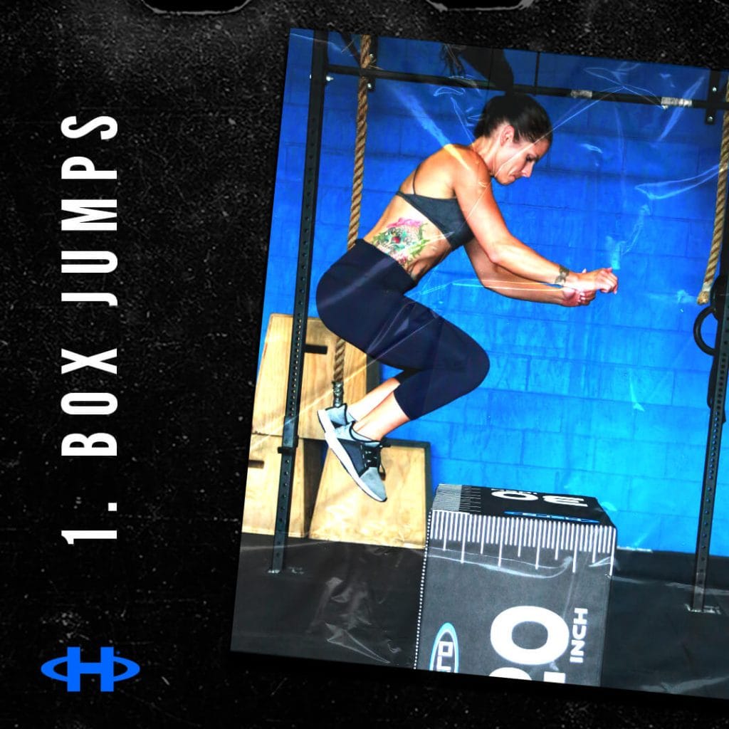 Woman jumping onto "Jump" box.